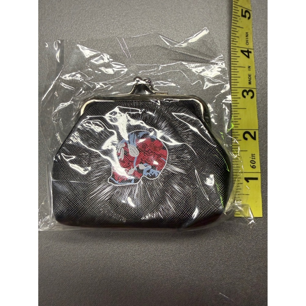 Skull Graphic Kiss Lock Coin Purse Black Faux Leather Small Pouch Rainbow Skull‎